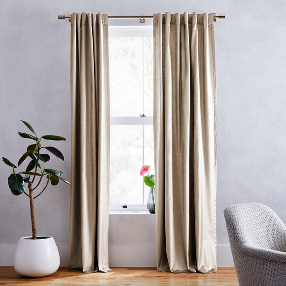 West Elm - Luster Velvet Curtain, Simple Taupe, 48"x108", Set of 2 - Picture 1 of 4